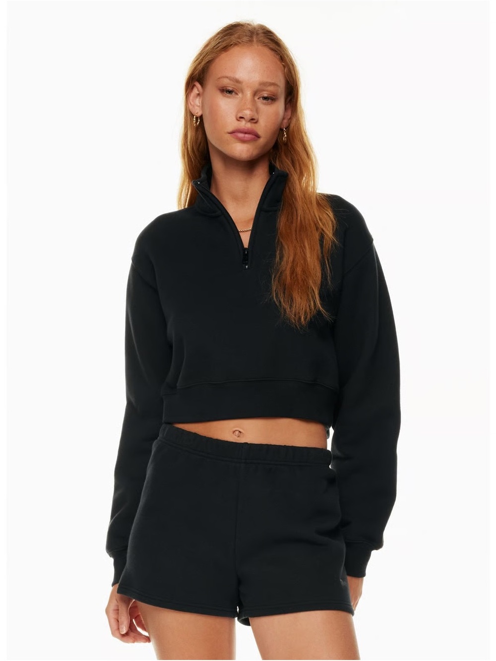 Aritzia TNA Sweat Fleece Perfect 1/4 Zip Sweatshirt Medium Black